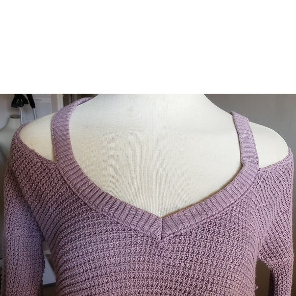 Free People Lilac Cold Shoulder Top Waffle Knit Boho Flowy Sweater XS TP Y2K - Picture 4 of 11